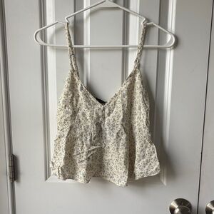 Brandy Melville Cream and Blue Floral Tank